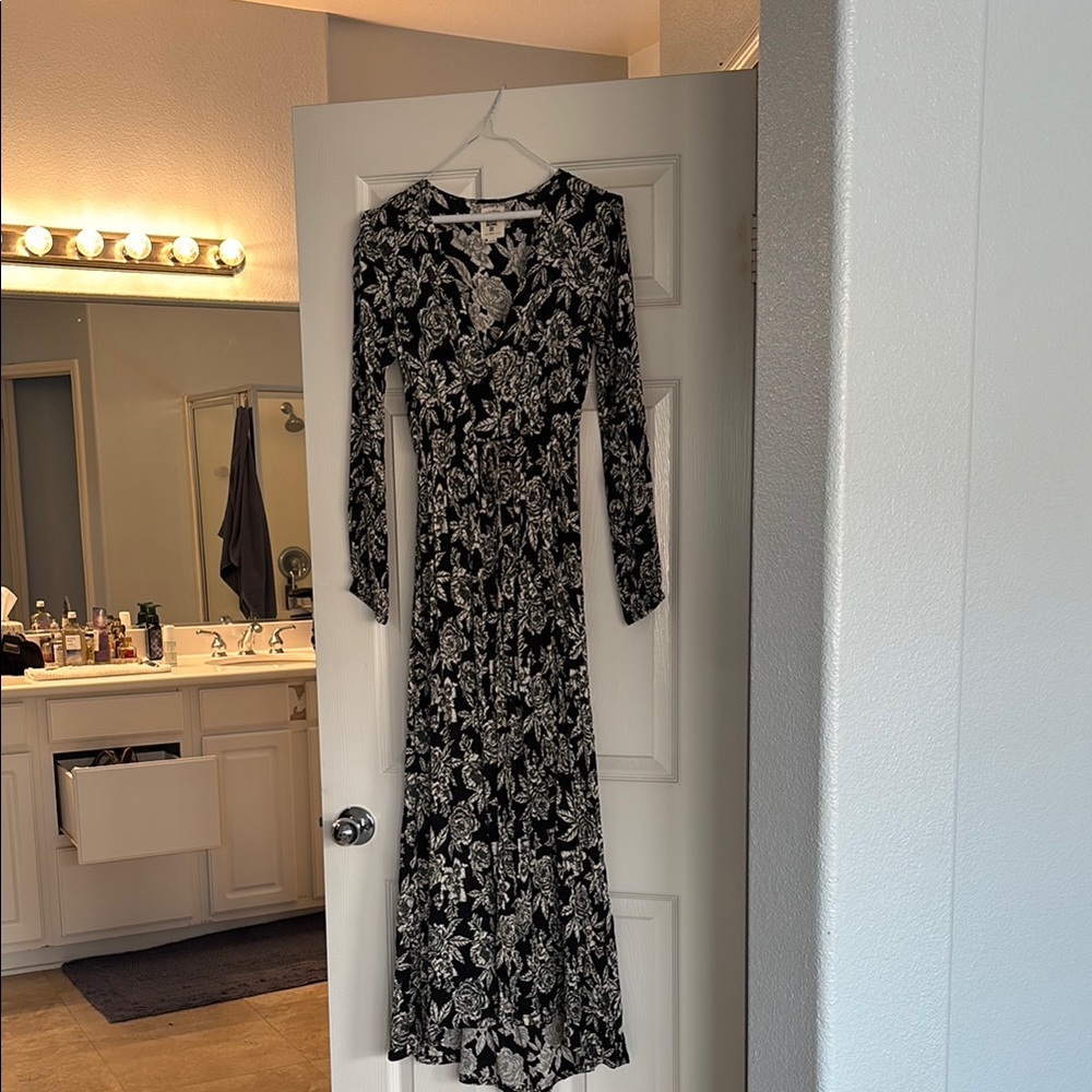 Elegant Black and White Floral Dress